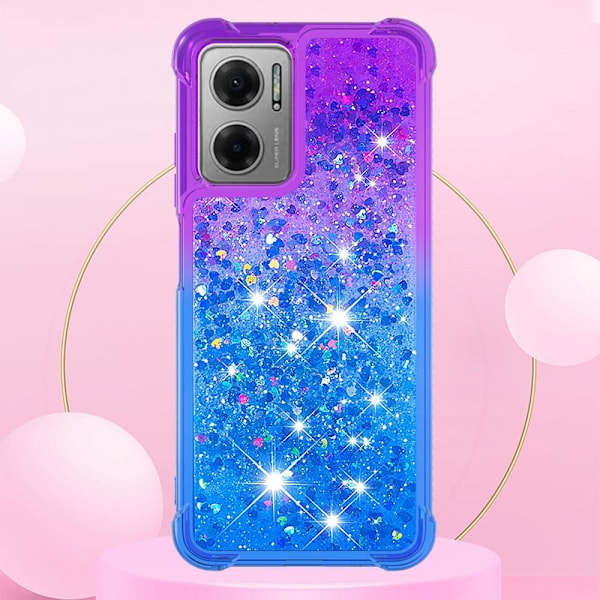 SKALO Xiaomi Redmi 10 5G Juoksuhiekka Glitter Sydämet TPU kuori - Violetti-Sininen Multicolor