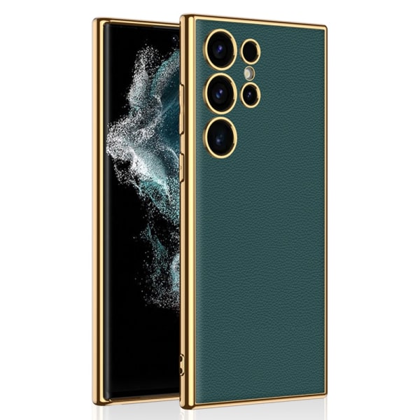 SKALO Samsung S24 Ultra PU-læder Gold Edge Cover - Grøn Green