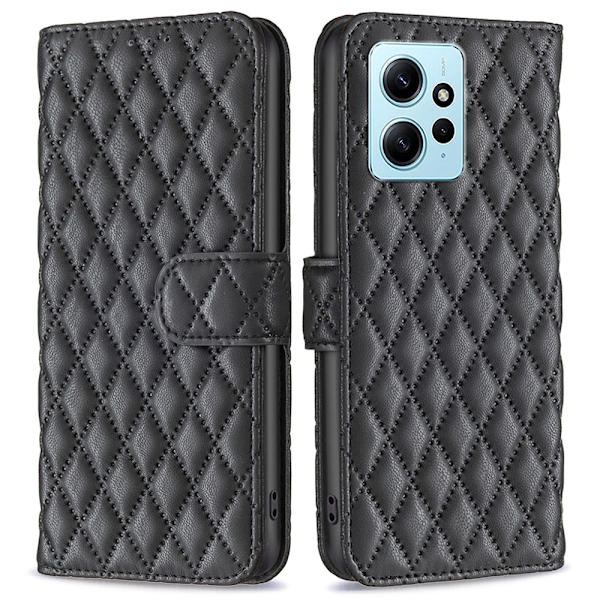 SKALO Xiaomi Redmi Note 12 4G BINFEN COLOR Quiltat Plånbok - Svart Svart