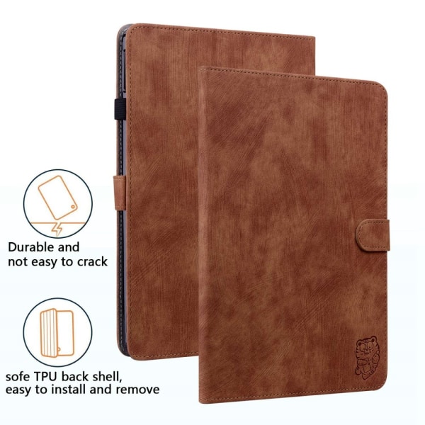 SKALO Amazon Fire HD 10/10 Plus (2021) Cute Tiger PU-læder Flip Brown