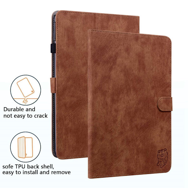 SKALO Amazon Fire HD 10/10 Plus (2021) Cute Tiger PU-læder Flip Cover - Brun Brown