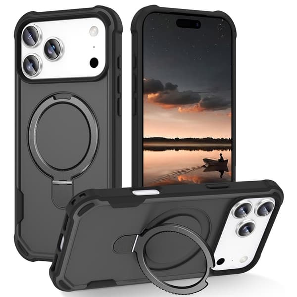 SKALO iPhone 17 Pro Armor Ring Cover - Sort Black
