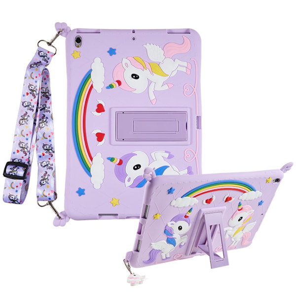 SKALO iPad 10.2 Shock Resistant Unicorn Rainbow Silicone Kuori - Violetti Purple