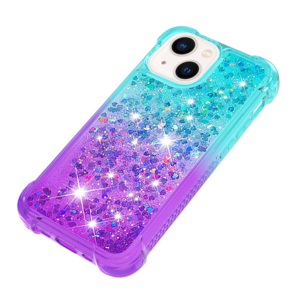 SKALO iPhone 15 Plus Kvicksand Glitter Hjärtan TPU-skal - Turkos multifärg