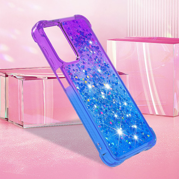 SKALO Samsung A15 5G Kvicksand Glitter Hjerter TPU Cover - Lilla Multicolor