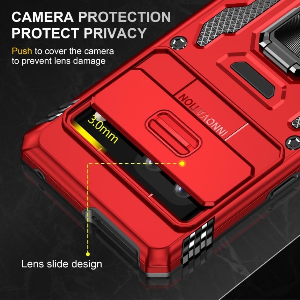 SKALO Google Pixel 7a Armor Hybrid Metallring Kameraslider - Röd Röd