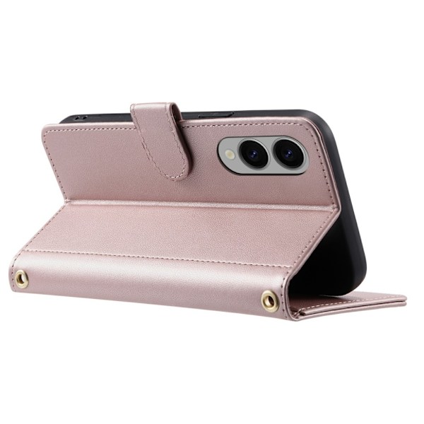 SKALO Samsung S25 Edge Quiltet Skulderrem Flip Cover - Rosa guld Pink gold