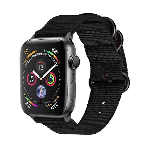 SKALO Nato-ranneke Nylon Apple Watch SE 44mm - Valitse väri Black