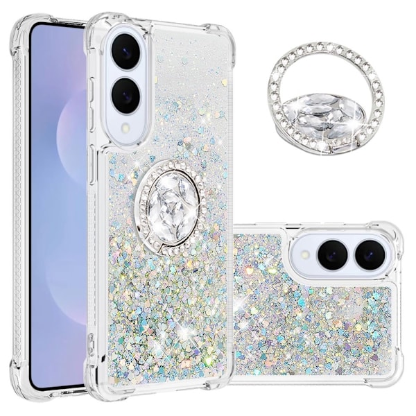 SKALO Samsung S25 Edge Juoksuhiekka Kimalle Rengas Suojakuori - Hopea Silver