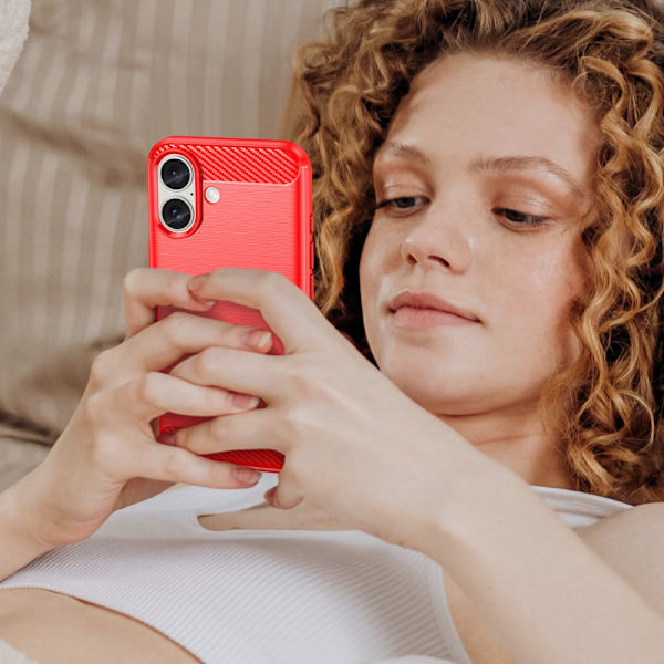 SKALO iPhone 16 Armor Carbon Stødsikker TPU-cover - Vælg farve Red