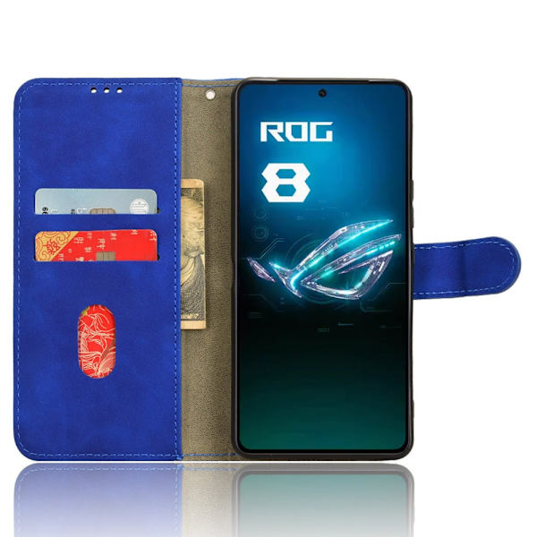 SKALO Asus ROG Phone 8 5G Matt PU-Läder Plånboksfodral - Blå Blå