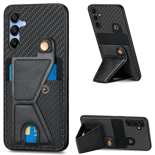 SKALO Samsung A16 Carbon Fiber Cover med kortholder - Sort Black