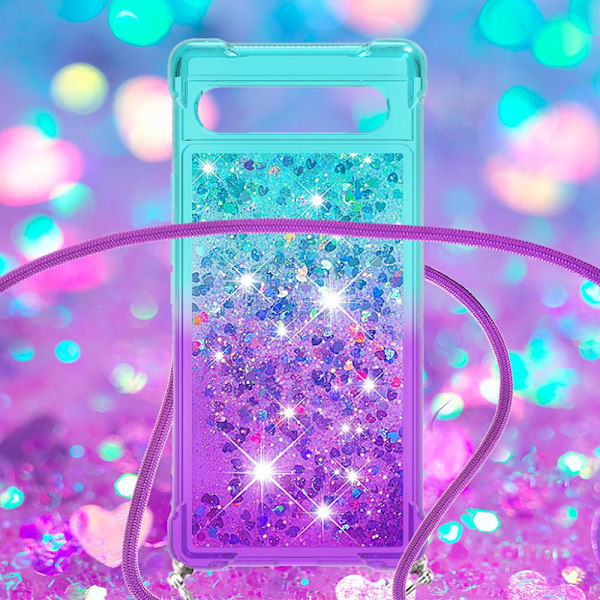 SKALO Google Pixel 7a Kvicksand Glitter Mobilhalsband - Turkos-Lila multifärg