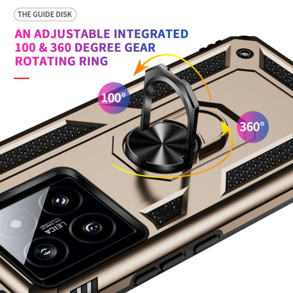 SKALO Xiaomi 14 5G Armor Hybrid metal ring cover - Guld Gold