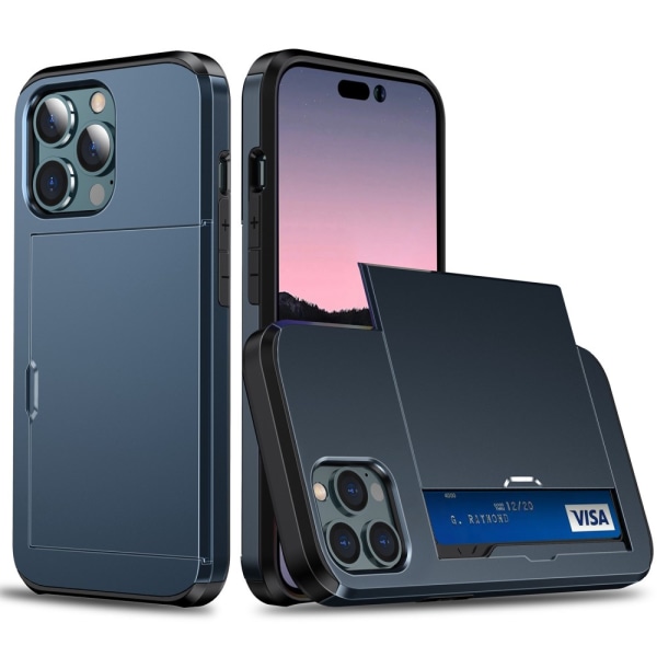 SKALO iPhone 14 Pro Armor Skal Korthållare - Blå Blå