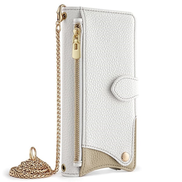 SKALO Samsung S25 Litchi Makeup Mirror Chain Lompakkokotelo - Valkoinen White