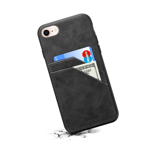 SKALO iPhone 16e PU-Läder Dubbel Kortfack Skal - Svart Svart