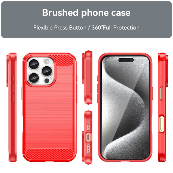 SKALO iPhone 16 Pro Max Armor Carbon Iskunkestävä TPU suojakuori - Valitse väri Red