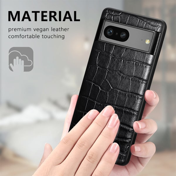 SKALO Google Pixel 7a Crocodile PU Leather Hybrid Cover - Sort Black