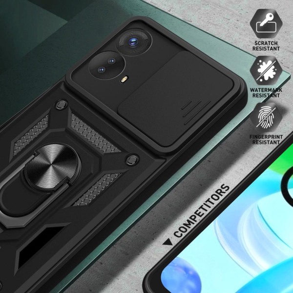 SKALO Motorola Moto G73 5G Armor Hybrid Metal Ring Camera Slider Black