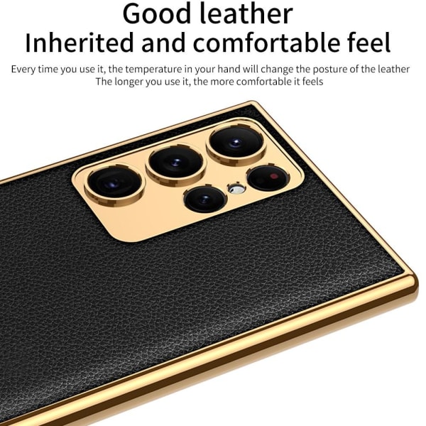 SKALO Samsung S23 Ultra PU-læder Gold Edge Cover - Sort Black