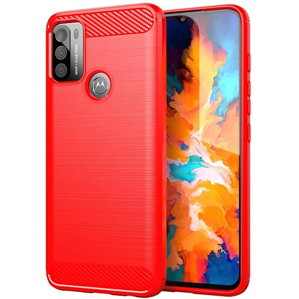 SKALO Moto G50 Armor Carbon Iskunkestävä TPU suojakuori - Valitse väri Red