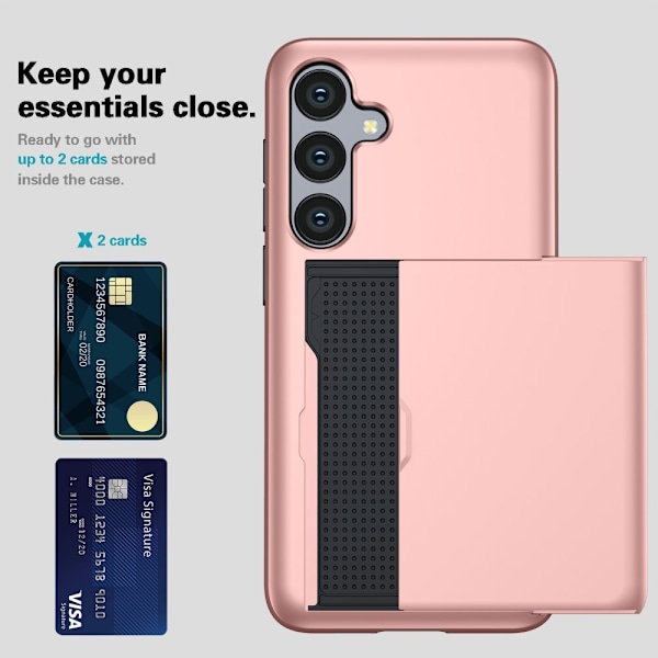 SKALO Samsung S24 FE Armor Cover kortholder - Rosa guld Pink gold