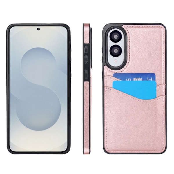 SKALO Samsung S25 Edge PU-Nahkainen Korttikotelo Suojakuori - Ruusukulta Pink gold