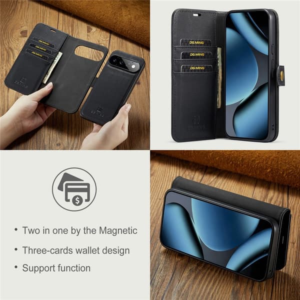 DG MING 2-i-1 Magnet Plånboksfodral för Google Pixel 11 - Svart Svart