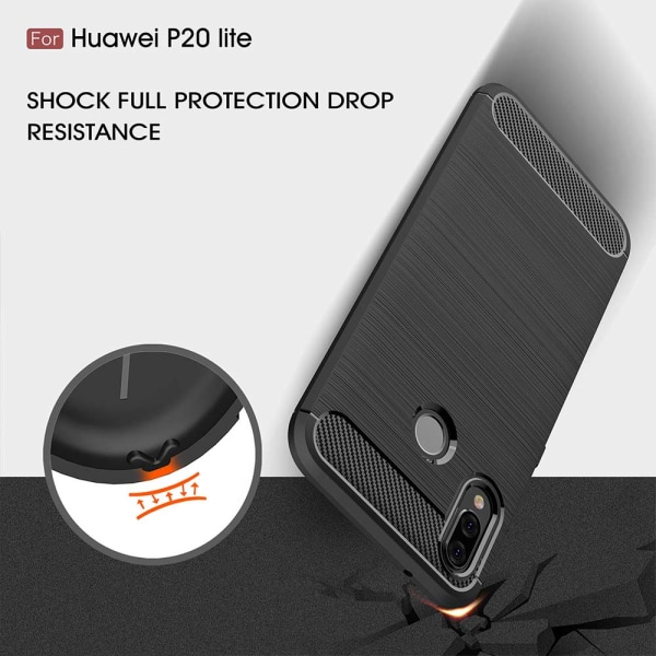Stødsikker Armour Carbon TPU cover Huawei P20 Lite - flere farver Black