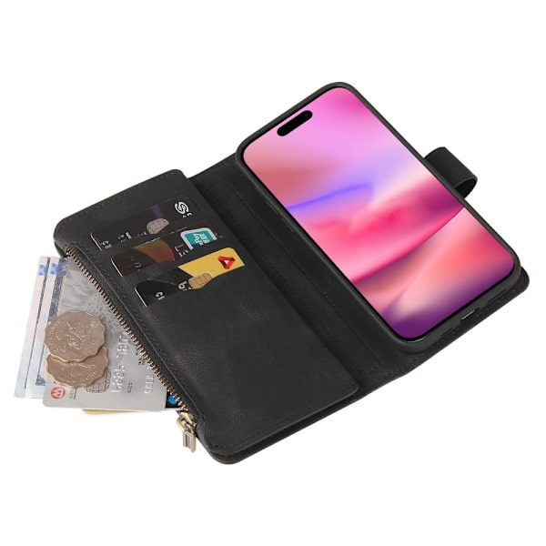 SKALO iPhone 16 Big Wallet 17-RUM Pungetui - Sort Black