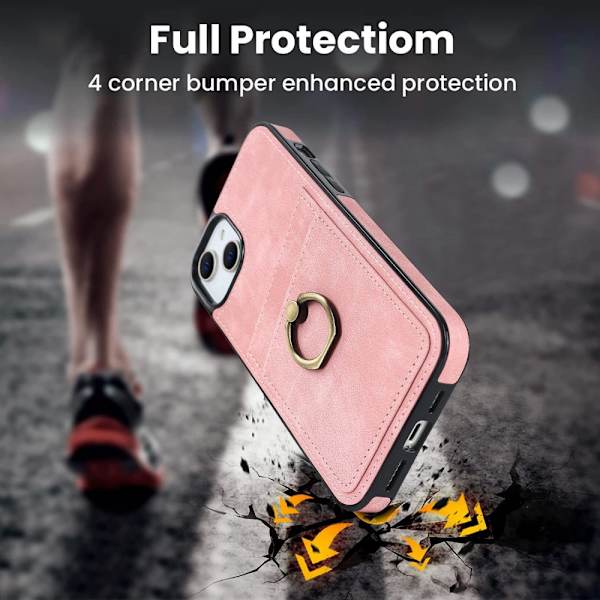 SKALO iPhone 14 Plus PU-Läder Korthållare Ring - Rosa Rosa