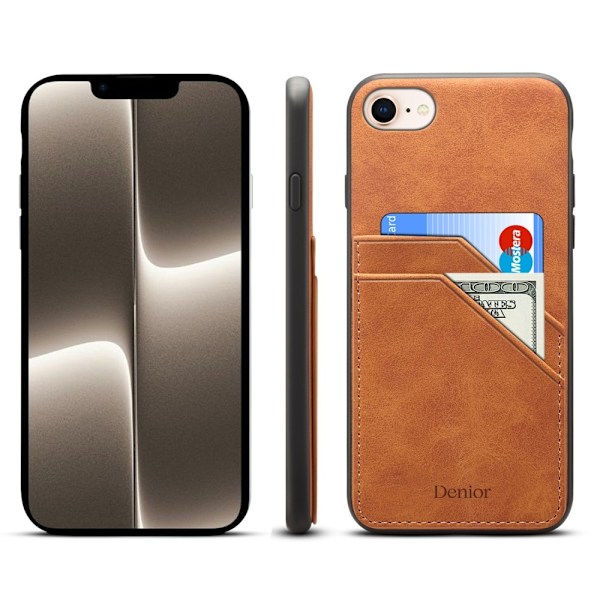 SKALO iPhone 16e PU-Läder Dubbel Kortfack Skal - Brun Brun