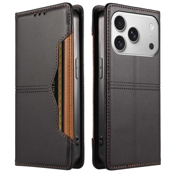 SKALO PU-Læder Flip Cover til iPhone 18 Pro - Sort Black