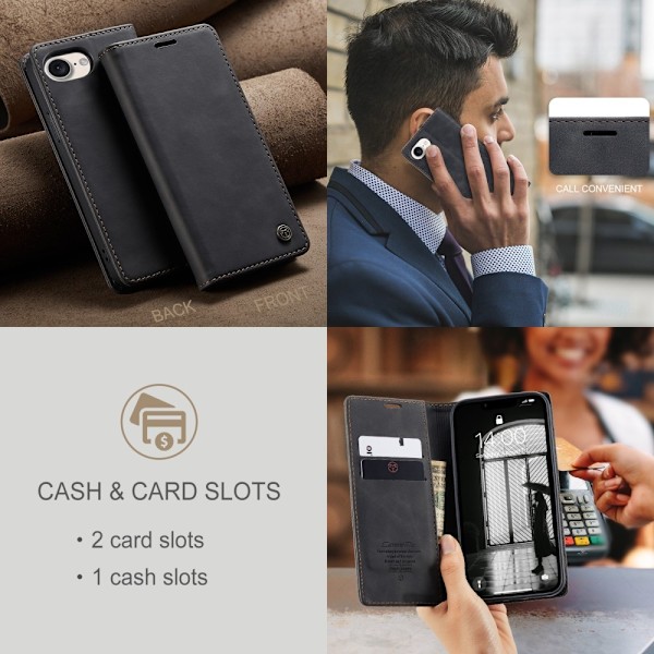 CaseMe iPhone 16e 013 Series PU-Läder Plånboksfodral - Svart Svart