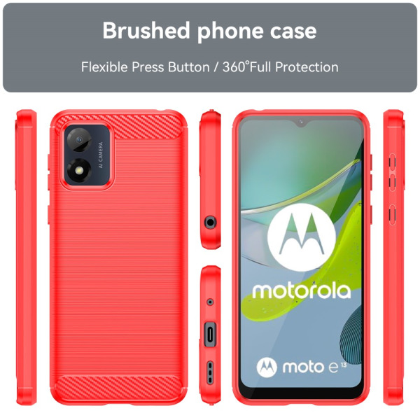 SKALO Motorola Moto E13 4G Armor Carbon Stöttåligt TPU-skal - Fl Röd
