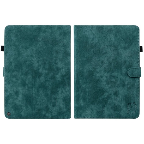 SKALO Amazon Fire HD 10/10 Plus (2021) Cute Tiger PU-nahkainen Lompakkokotelo - Vihreä Green