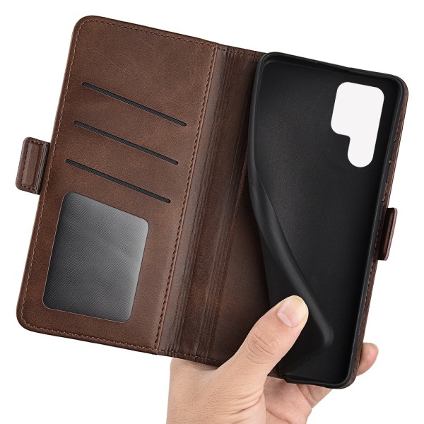 SKALO Samsung S23 Ultra Premium Wallet Flip Cover - Brun Brown