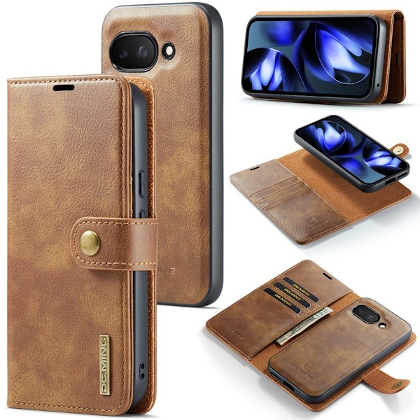 DG MING Google Pixel 9a 2-in-1 Magneetti Lompakkokotelo - Ruskea Brown