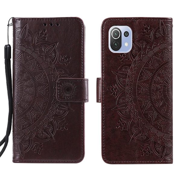 SKALO Xiaomi Mi 11 Lite Mandala Plånboksfodral - Mörkbrun Dark brown