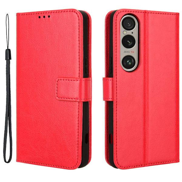 SKALO Sony Xperia 1 VI Crazy Horse Plånbok PU Läder - Röd Röd
