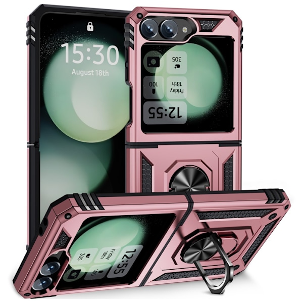 SKALO Samsung Z Flip6 Armor Hybridi metallirengas kuori - Ruusuk Pink gold