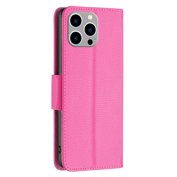 SKALO iPhone 15 Pro Max Litchi Lompakkokotelo - Pinkki Pink