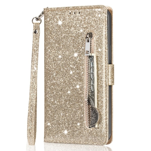 SKALO Samsung S25+ Glitter Dragkedja Plånboksfodral - Guld Guld