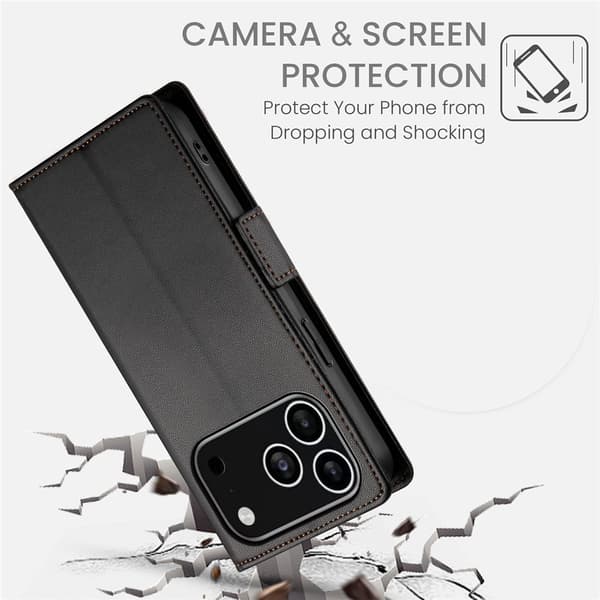 SKALO PU-læder Flip Cover til iPhone 18 Pro - Sort Black