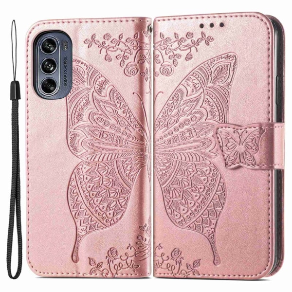 SKALO Motorola Moto G62 5G Mandala Butterfly Plånboksfodral - Roséguld Rosa guld
