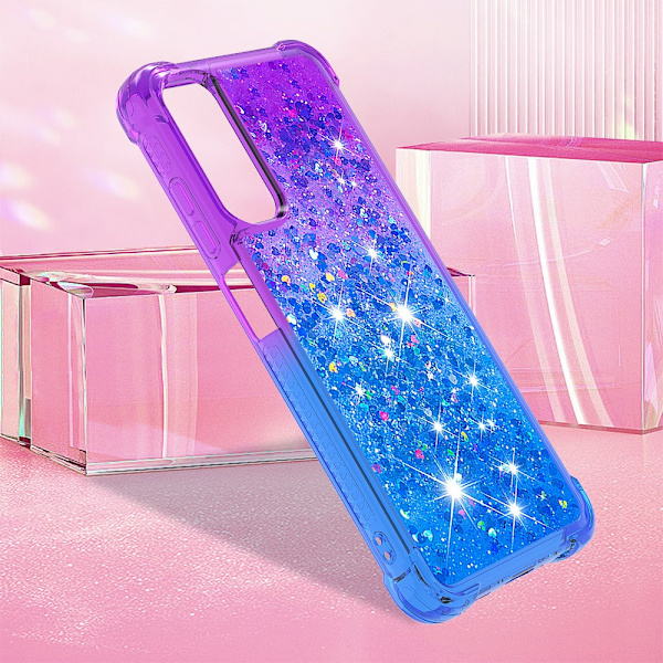 SKALO Samsung A05s 4G Juoksuhiekka Glitter Sydämet TPU kuori - Violetti-Sininen Multicolor