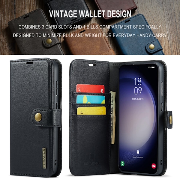 DG MING Samsung S23 FE 2-in-1 magneetti lompakkokotelo - Musta Black
