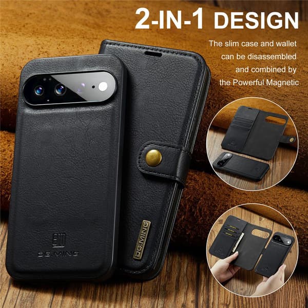 DG MING 2-i-1 Magnet Flip Cover til Google Pixel 11 Pro XL - Sort Black