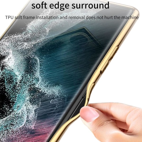 SKALO Samsung S23 Ultra PU-nahkainen Gold Edge Suojakuori - Must Black